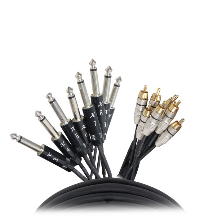 Prox PRXC8PR10X10 10PCS 10 Ft. Unbalanced 8-Ch 1/4" TS to RCA Male Snake