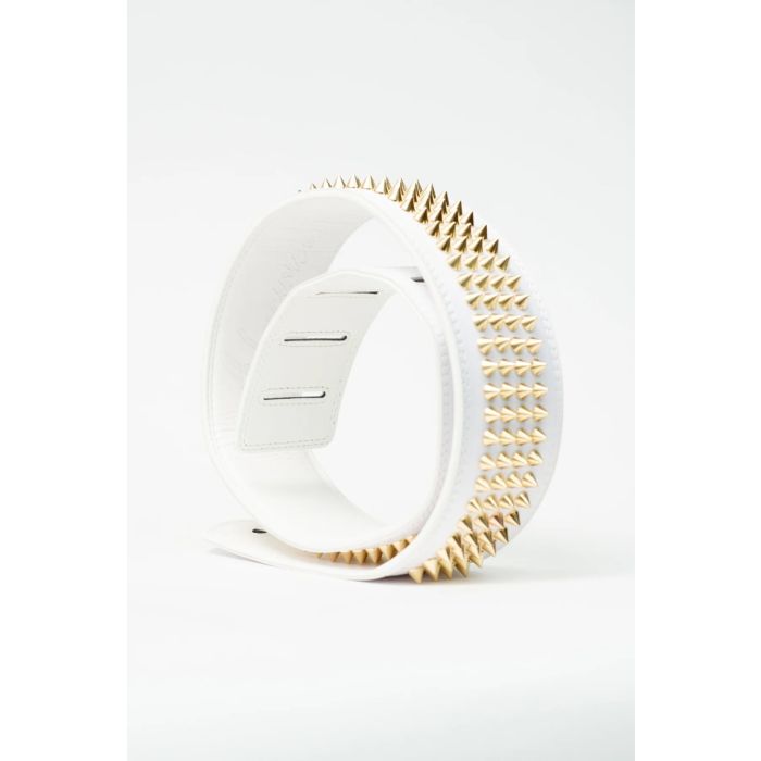 Alucinico Gold Studded White Leather Strap 