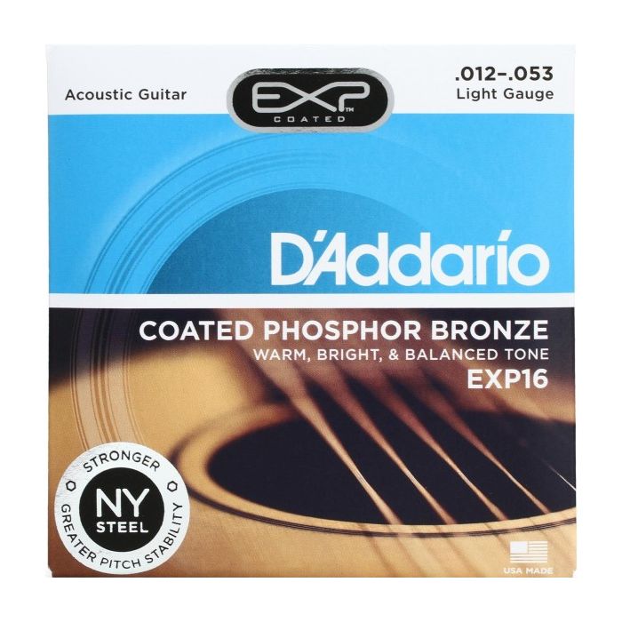 D'Addario EXP16 Coated Phosphor Bronze Light Acoustic Strings .012-.053