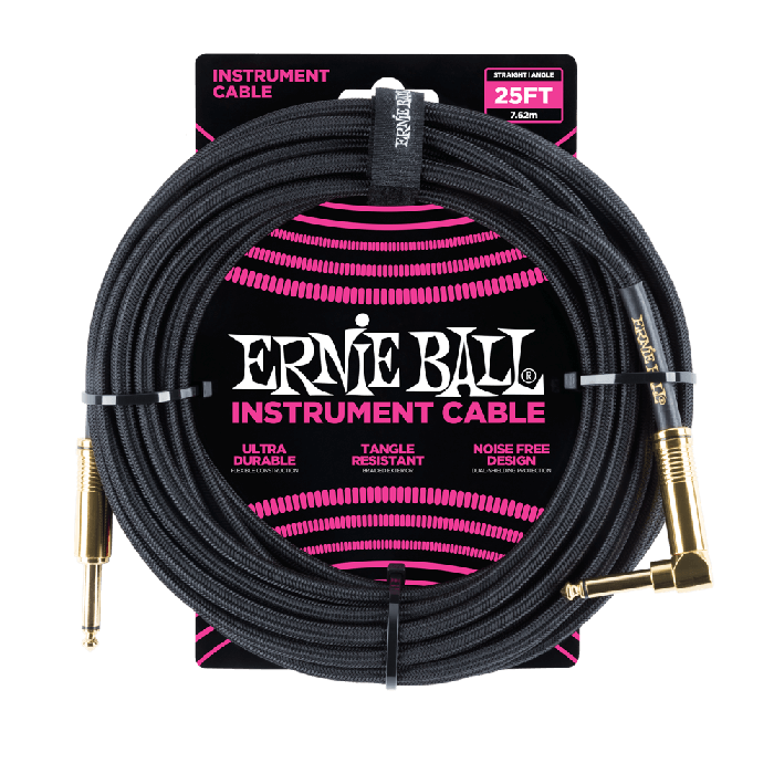 Ernie Ball 25' Braided Straight / Angle Instrument Cable - Black  