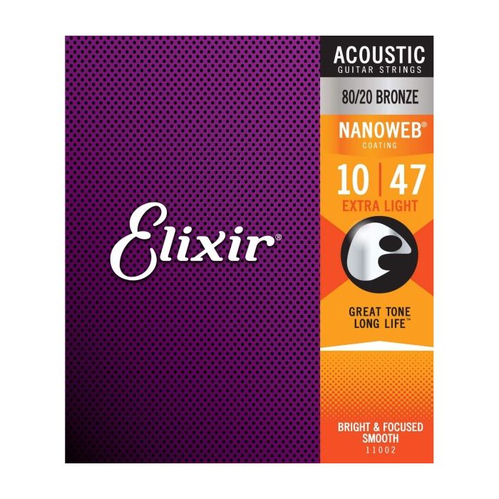 Elixir Strings 11002 Nanoweb 8020 Acoustic Guitar Strings .010-.047 Extra Light