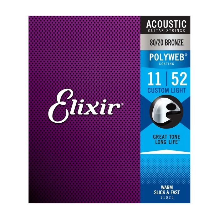 Elixir Strings 11025 Polyweb 80/20 Bronze Acoustic Guitar Strings .011-.052 Custom Light