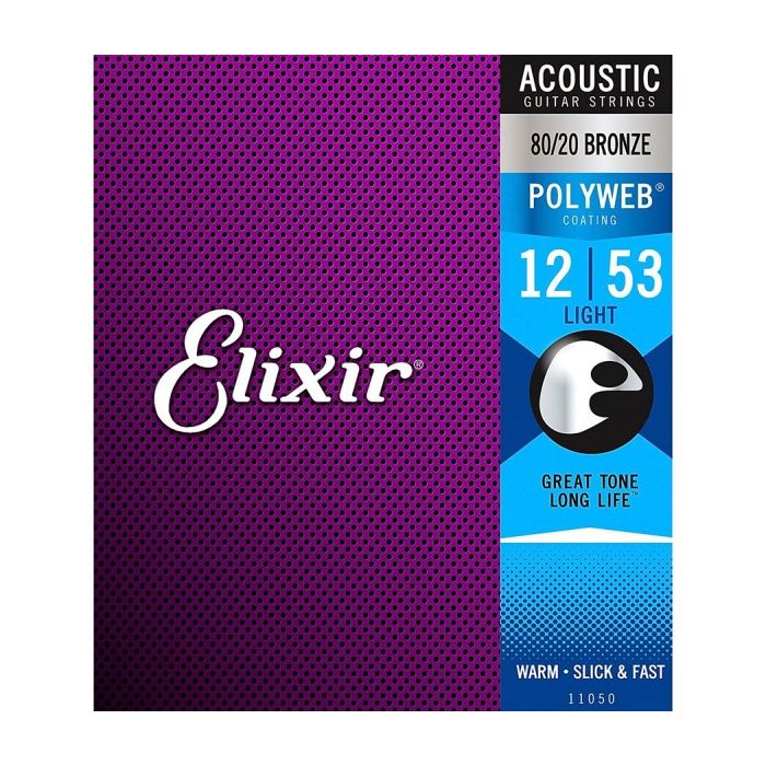 Elixir Strings 11050 Polyweb 8020 Bronze Acoustic Guitar Strings .012-.053 Light