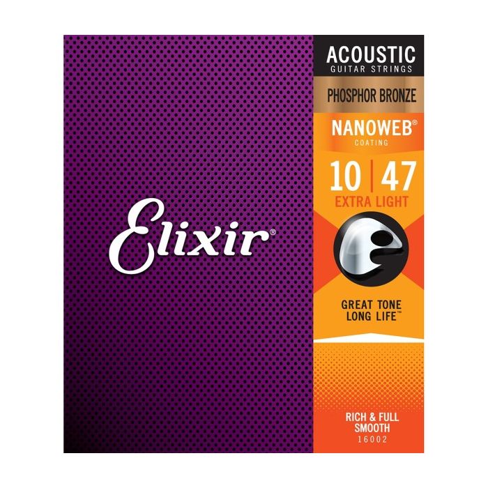 Elixir Strings 16002 Nanoweb Phosphor Bronze Acoustic Guitar Strings .010-.047 Extra Light