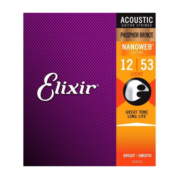 Elixir Strings 16052 Nanoweb Phosphor Bronze Acoustic Guitar Strings .012-.053 Light