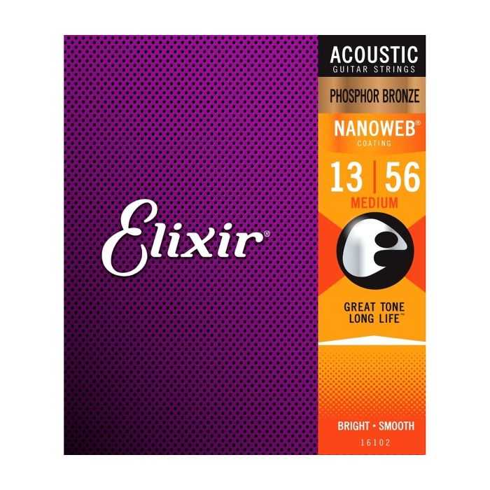 Elixir Strings 16102 Nanoweb Phosphor Bronze Acoustic Guitar Strings .013-.056 Medium