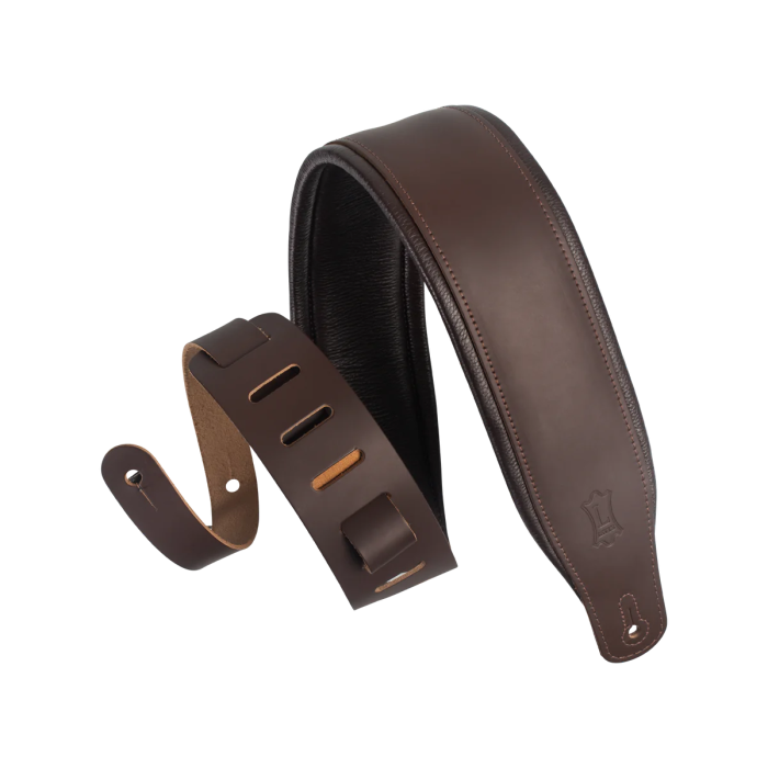 Levys M26PD-DBR_DBR-IHOMI 3 inch Top Grain Leather Guitar Strap in Dark Brown