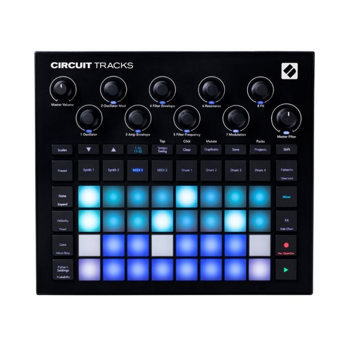 Novation Circuit Tracks Groovebox
Circuit Tracks is an extraordinary standalone groovebox for the modern producer. With two refined polyphonic digital synth tracks, four drum tracks, creative FX and on-the-go capabilities, it’s the perfect hands-on devic