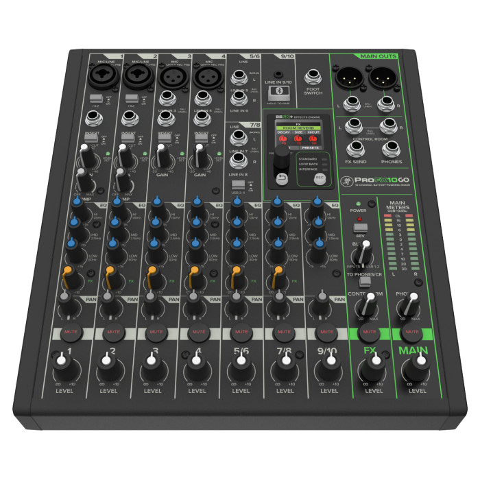 Mackie ProFX10 Go Battery-powered 10-channel Mixer with USB & FX 
