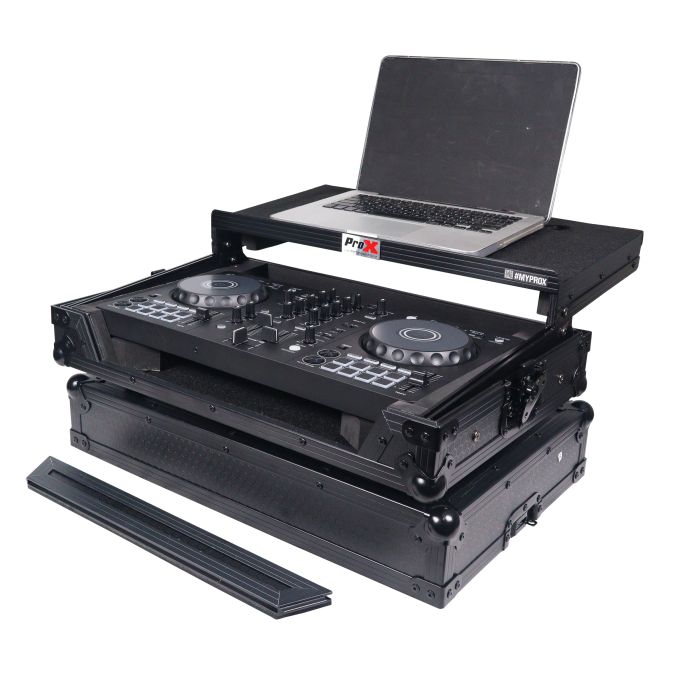 Prox PRXDDJFLX4LTBL ATA Flight Road Case For Pioneer DDJ-FLX4 DDJ-SB3 DDJ-400 DJ Controller with Laptop Shelf - Black Finish