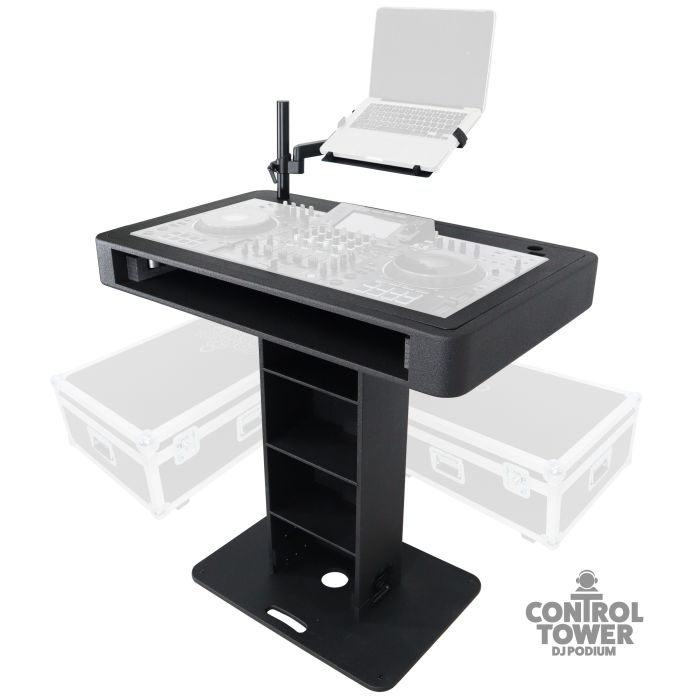 Prox PRXZFDJCTBLCASE Control Tower DJ Podium with Road Cases for Pioneer DDJ-REV7 XDJ-XZ DDJ-1000 RANE One - Black Finish