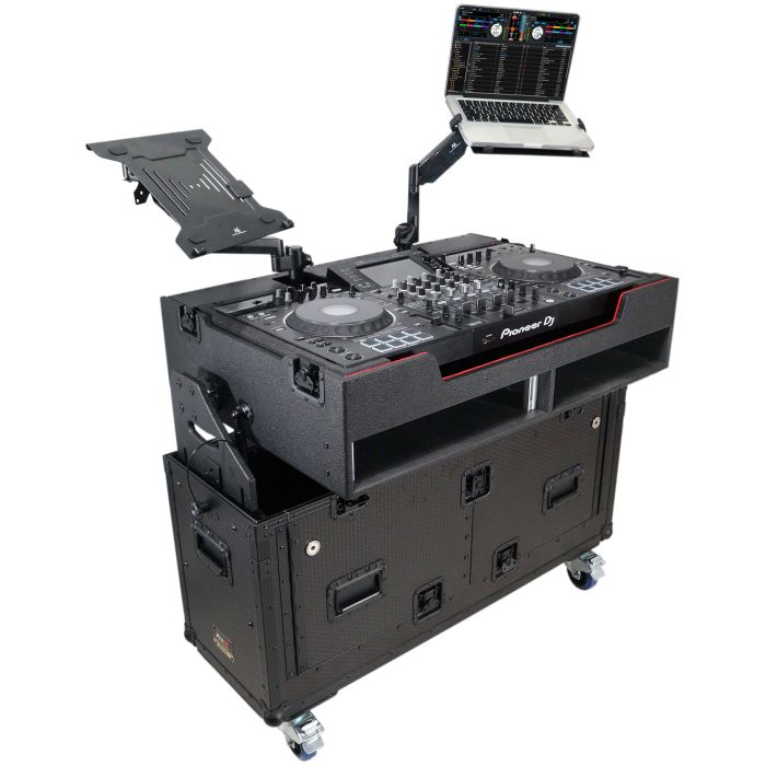 Prox PRXZFUCXX Flip-Ready Hydraulic DJ Flight Case For Pioneer DDJ-REV7 XDJ-XZ DDJ-1000 SZ2 SX3 with Wheels and 2x Laptop Trays