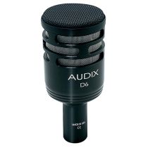 Audix D-6 Sub Impulse Kick Microphone
Provides huge kick drum sound. Ground shaking low end combined with exceptional clarity and attack. The D6 is used for stage, studio and broadcast applications. Designed with a cardioid pickup pattern for isolation