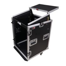 Prox PRT14MRLT 14U Vertical Rack Mount Flight Case with 10U Top for Mixer Combo Amp Rack with Laptop Shelf and Caster Wheels