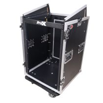 Prox PRT16MRSS 16U Vertical Rack Mount Flight Case with 10U Top for Mixer Combo Amp Rack with Caster Wheels