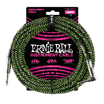 Ernie Ball 18' Braided Straight / Angle Instrument Cable - Black / Green