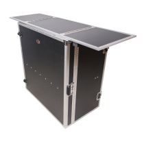 Prox PRXSDJSTN Flight Case Style Folding DJ Table and Workstation with Smooth Rolling Wheels