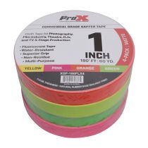 Prox PRXGF160FLX4 4-Pack 1 Inch 180FT 60YD Multi-Color Fluorescent Commercial Grade Gaffer Tape Pros Choice Non-Residue