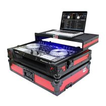 Prox PRXSDDJSR2LTRBLED ATA Flight Case For Pioneer DDJ-SR2 DJ Controller with Laptop Shelf and LED  - Black Red