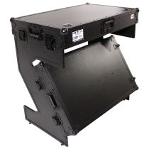 Prox PRXSZTABLEBLJR Z-Table Jr Folding DJ Table Mobile Workstation Flight Case Style with Handles and Wheels - Black Finish