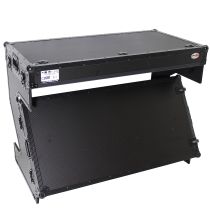 Prox PRXSZTABLEBLMK2 DJ Z-Table Folding DJ Table Mobile Workstation Flight Case Style with Handles and Wheels - Black Finish