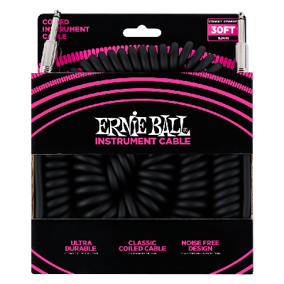 Ernie Ball 30' Coiled Straight / Straight Instrument Cable - Black  