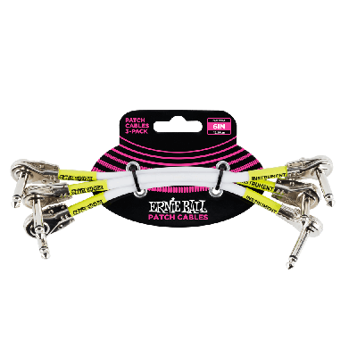 Ernie Ball 6" Flat Angle / Flat Angle Patch Cable 3-Pack - White  