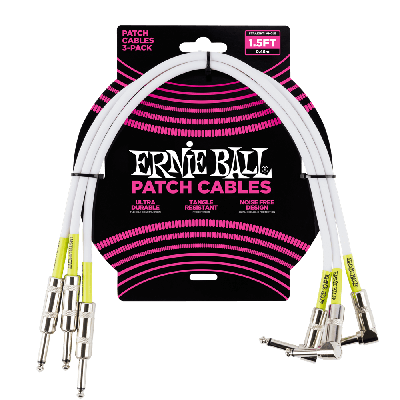 Ernie Ball 1.5' Straight / Angle Patch Cable 3-pack - White  