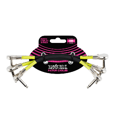 Ernie Ball 6" Flat Angle / Flat Angle Patch Cable 3-Pack - Black  