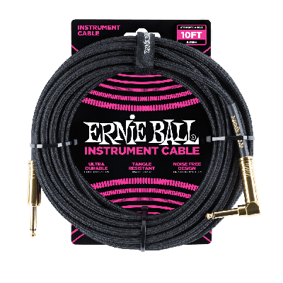 Ernie Ball 10' Braided Straight / Angle Instrument Cable - Black w/Gold Connectors