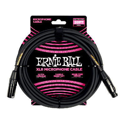 Ernie Ball 20' Male Female XLR Microphone Cable Black