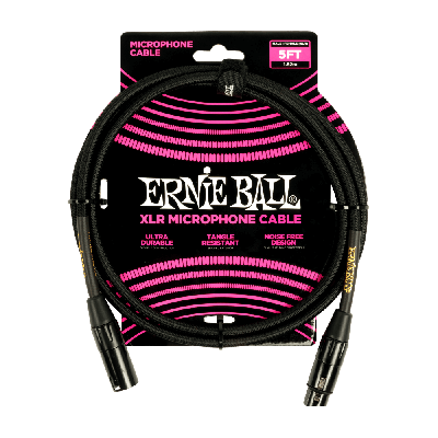 Ernie Ball 5' Braided Male Female XLR Microphone Cable Black