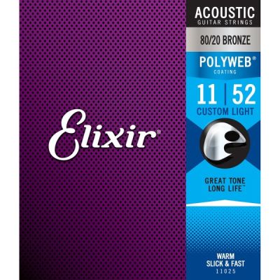 Elixir Strings 11025 Polyweb 80/20 Bronze Acoustic Guitar Strings .011-.052 Custom Light