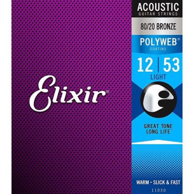 Elixir Strings 11050 Polyweb 80/20 Bronze Acoustic Guitar Strings .012-.053 Light