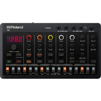Roland Aira Compact T-8 Beat Machine Portable Drum Machine and Bass Synthesizer with 32-step Sequencer, FX, Audio, MIDI, USB-C and Sync I/O