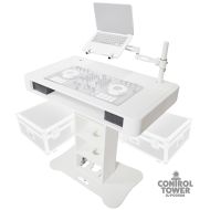 Prox PRXZFDJCTWCASE Control Tower DJ Podium with Road Cases for Pioneer DDJ-REV7 XDJ-XZ DDJ-1000 RANE One - White Finish