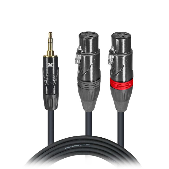 Prox PRXCCMXF5 5 Ft. Unbalanced 3.5mm Mini TRS-M to Dual XLR-F High Performance Audio Y Cable