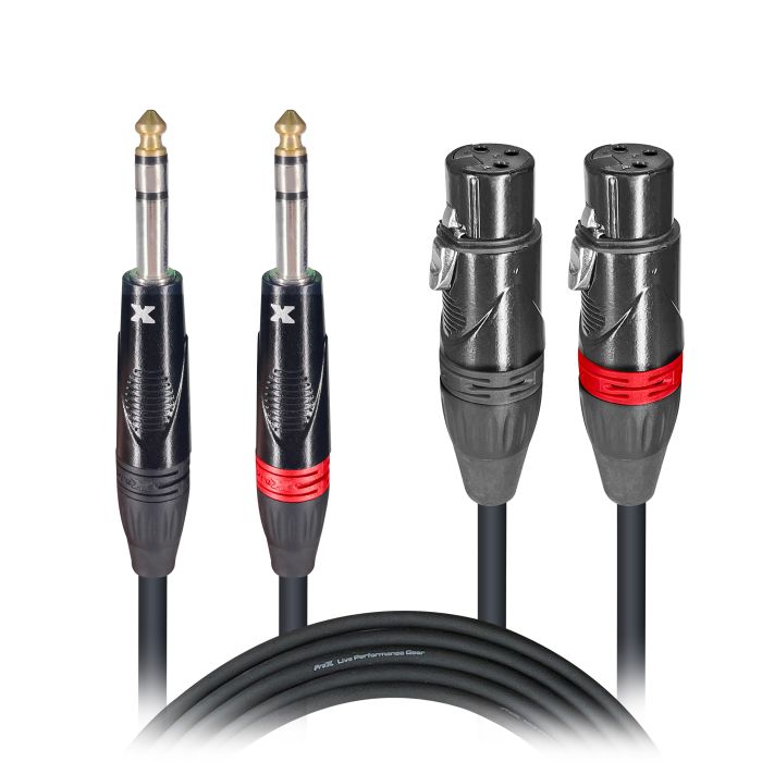 Prox PRXCDSXF03 3 Ft. Balanced Dual 1/4" TRS-M to Dual XLR3-F High Performance Audio Cable