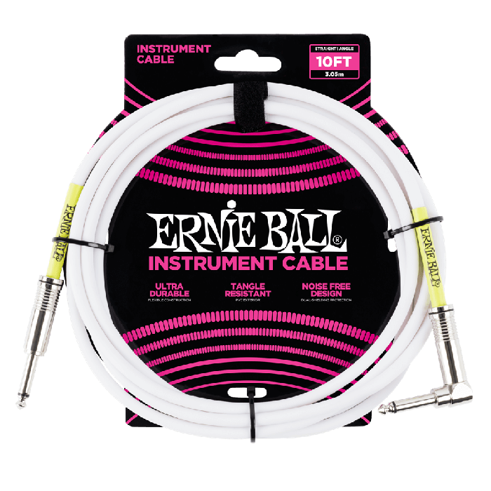 Ernie Ball 10' Straight / Angle Instrument Cable - White  