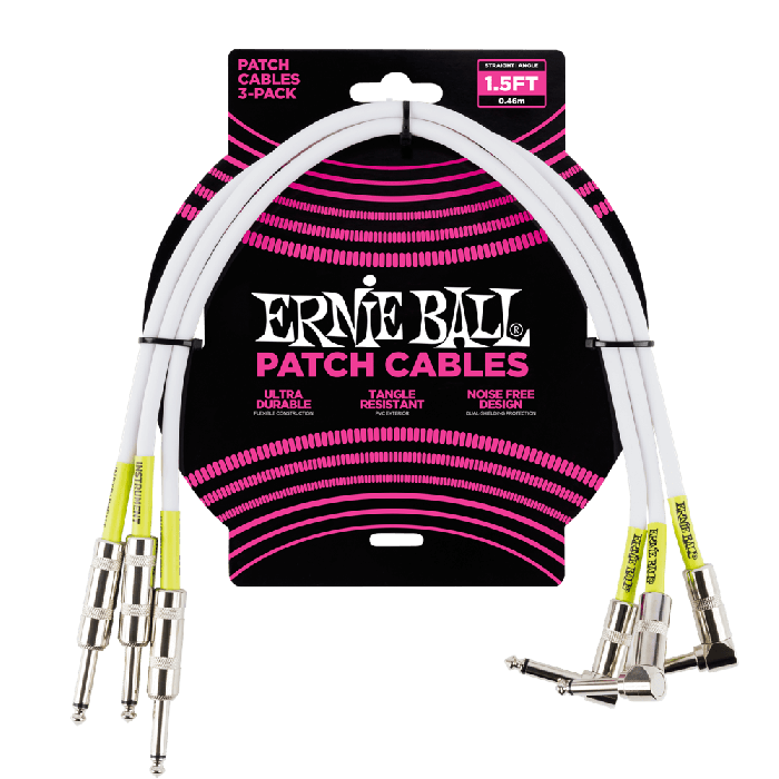 Ernie Ball 1.5' Straight / Angle Patch Cable 3-pack - White  