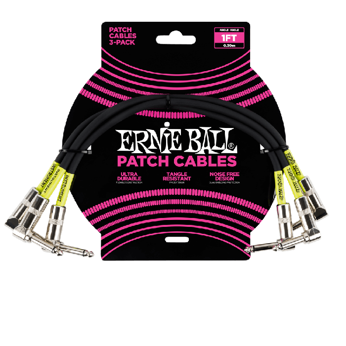 Ernie Ball 1' Angle / Angle Patch Cable 3-Pack - Black  