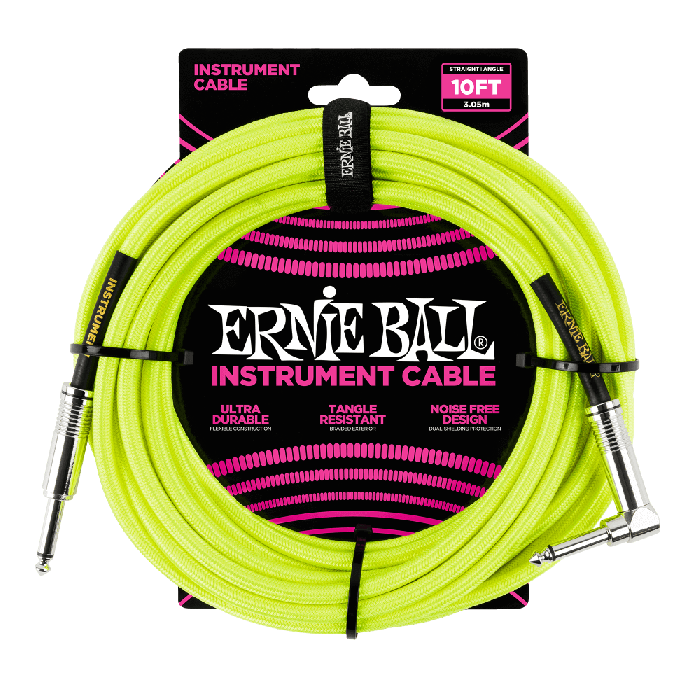 Ernie Ball 10' Braided Straight / Angle Instrument Cable Neon - Yellow