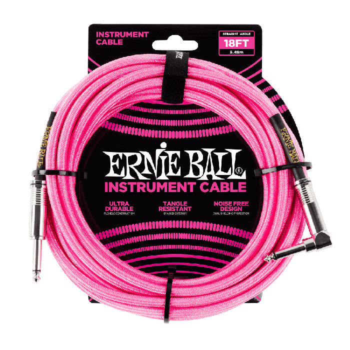 Ernie Ball 18' Braided Straight / Angle Instrument Cable - Neon Pink