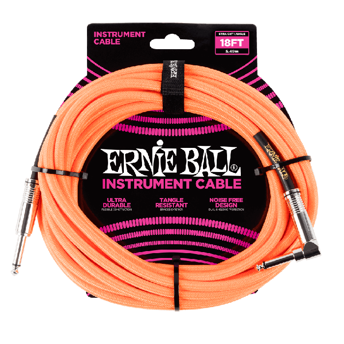 Ernie Ball 18' Braided Straight / Angle Instrument Cable - Neon Orange