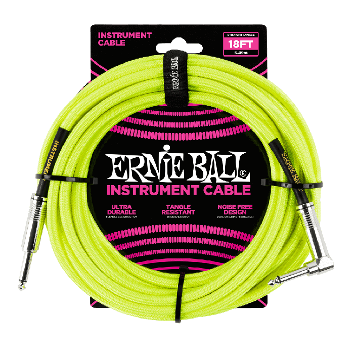 Ernie Ball 18' Braided Straight / Angle Instrument Cable Neon - Yellow