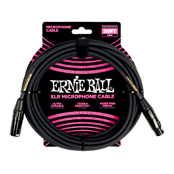 Ernie Ball 20' Male Female XLR Microphone Cable Black