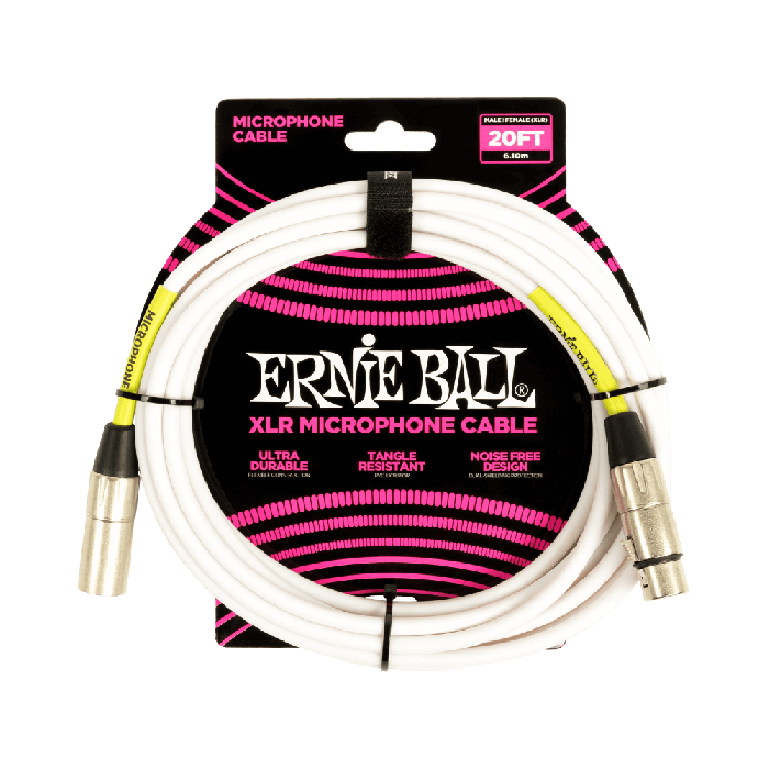 Ernie Ball 20' Male Female XLR Microphone Cable White