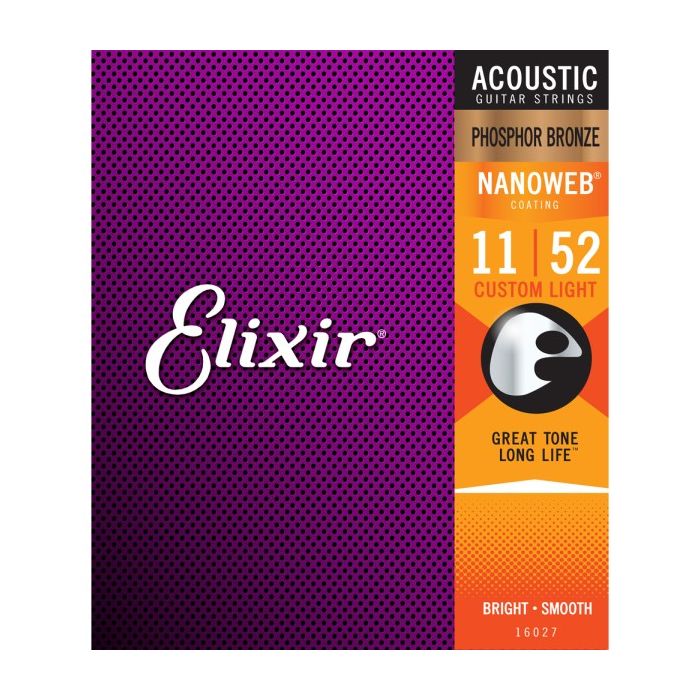 Elixir Strings 16027 Nanoweb Phosphor Bronze Acoustic Guitar Strings .011-.052 Custom Light