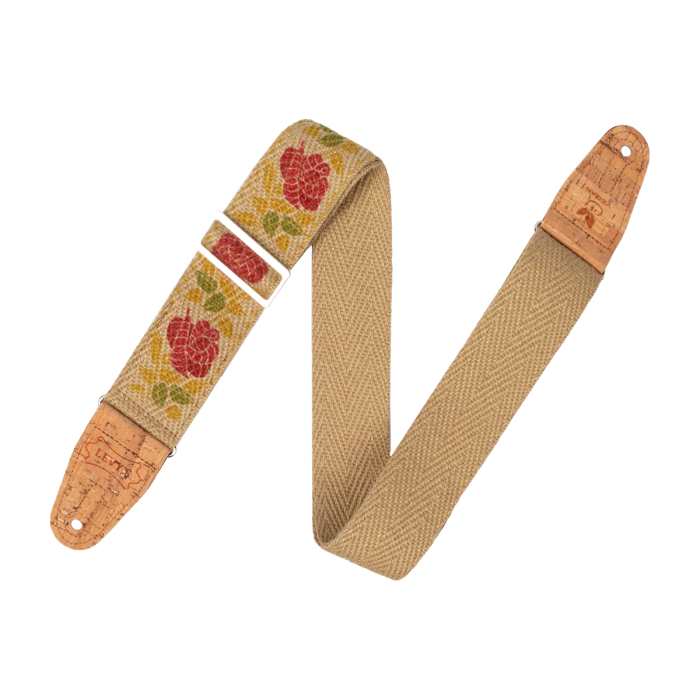 Levy's Hemp Guitar Strap - Rose Motif - Pink And Red