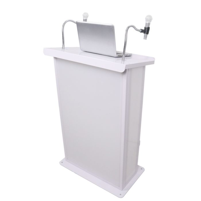 Prox PRXMAESTROMEDIAWH Maestro Multi-Media Lectern Podium For LED Flatscreen TVs up to 32" with 2 Gooseneck Mic Stands White Finish